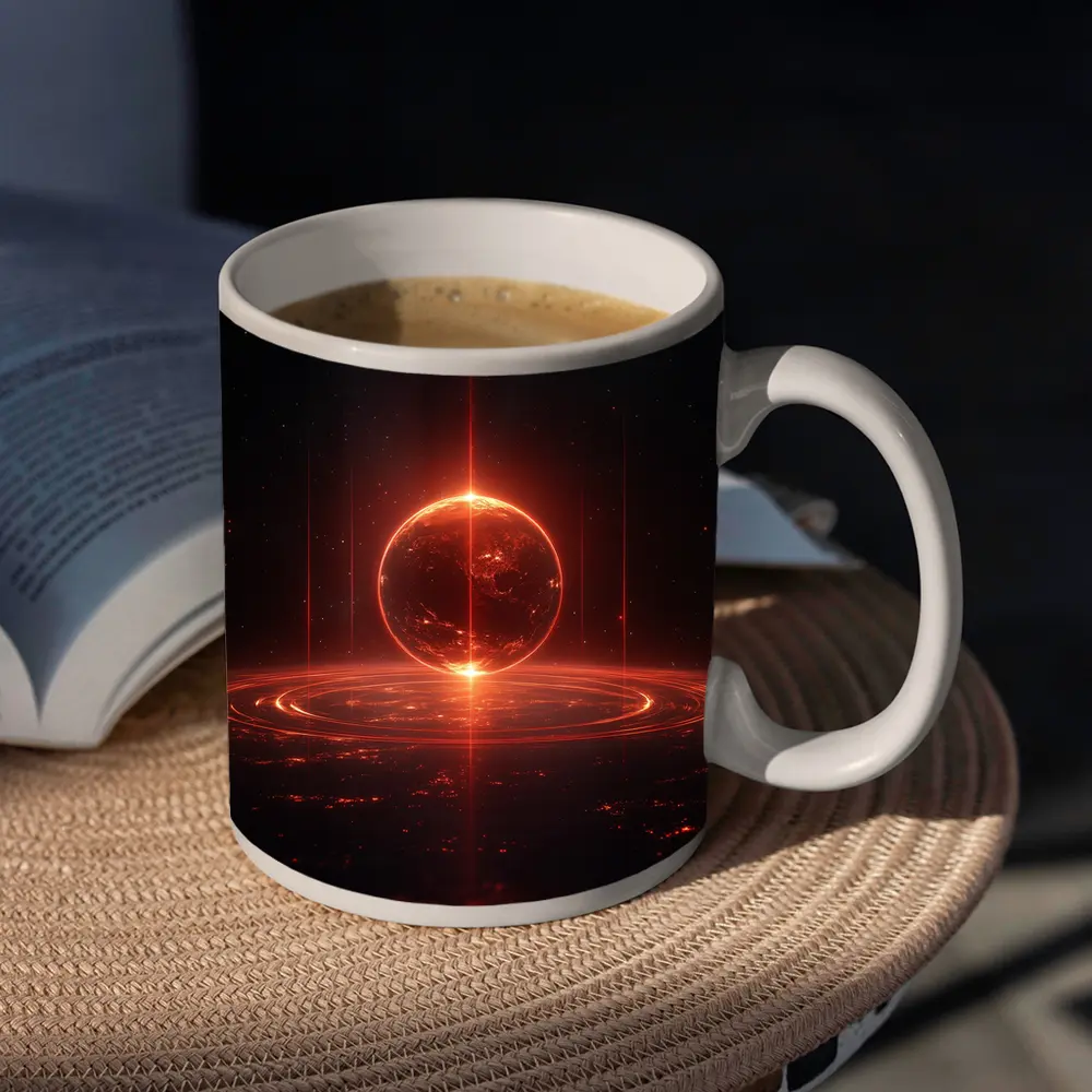 Red Glowing Planet Dark Space Art – Mugs