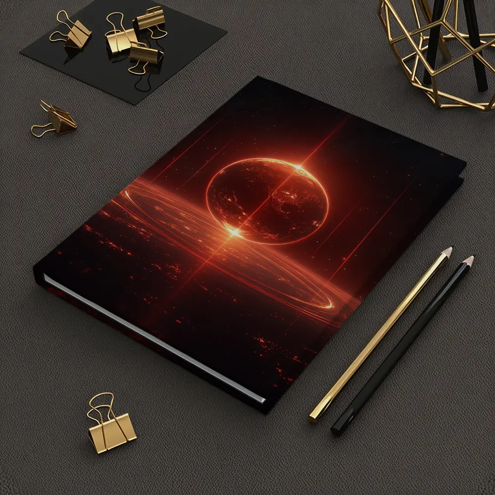 Red Glowing Planet Dark Space Art – Notebooks