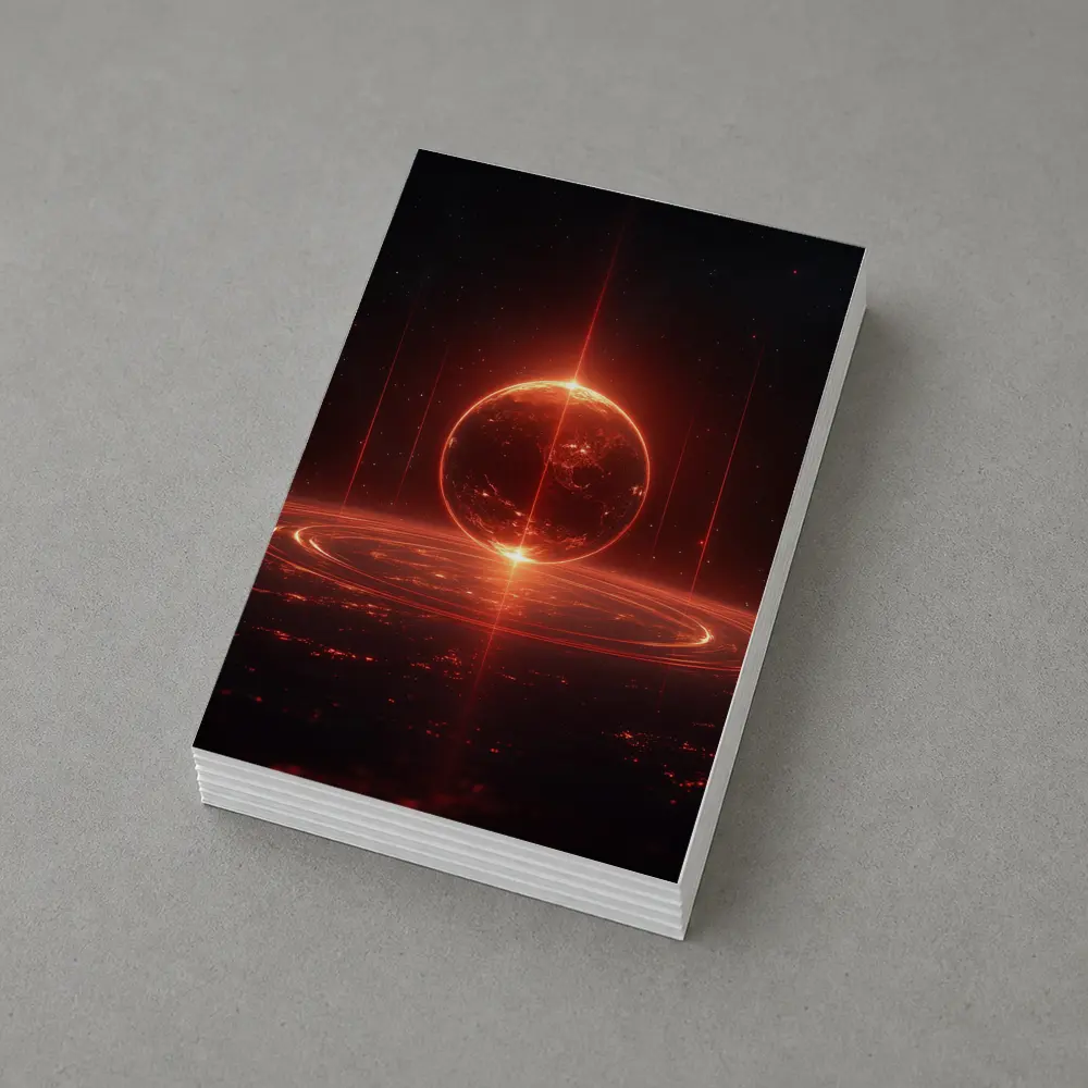 Red Glowing Planet Dark Space Art – Postcards