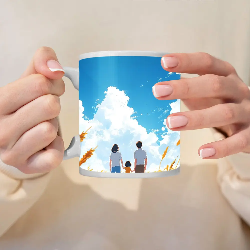 Anime Family Standing in Golden Wheat Field – Mugs