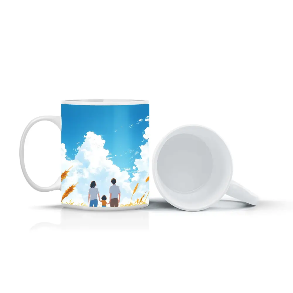 Anime Family Standing in Golden Wheat Field – Mugs