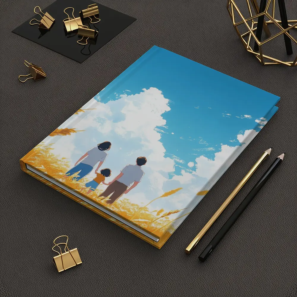 Anime Family Standing in Golden Wheat Field – Notebooks
