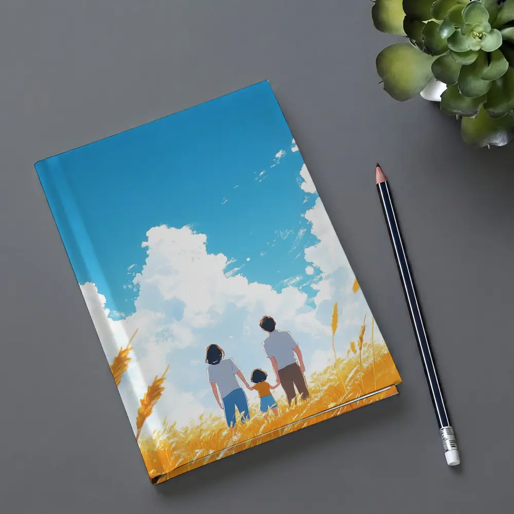 Anime Family Standing in Golden Wheat Field – Notebooks