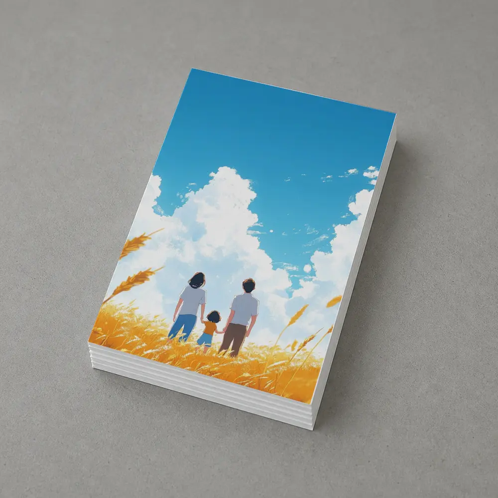 Anime Family Standing in Golden Wheat Field – Postcards