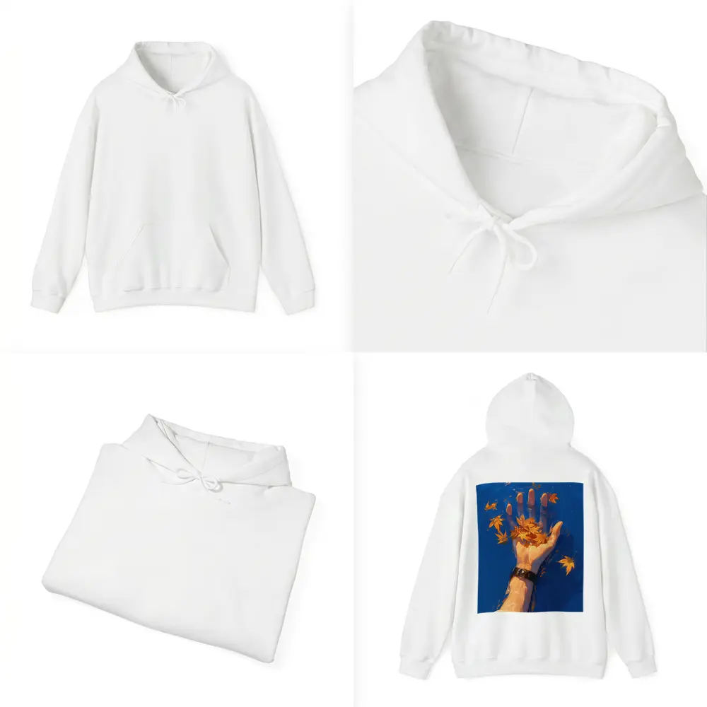 Hand Holding Autumn Leaves Over Blue Water – Hoodies
