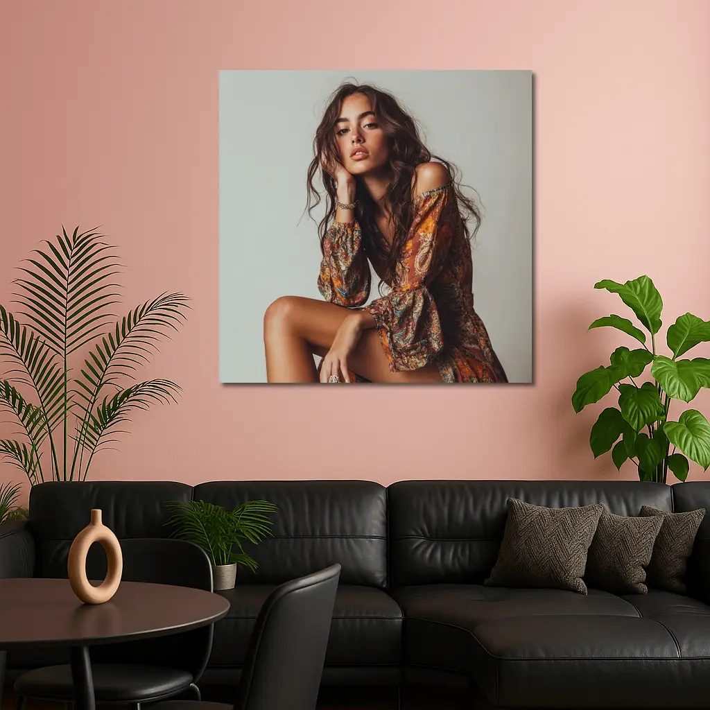 Boho Woman Paisley Dress Neutral Studio – Wall Art