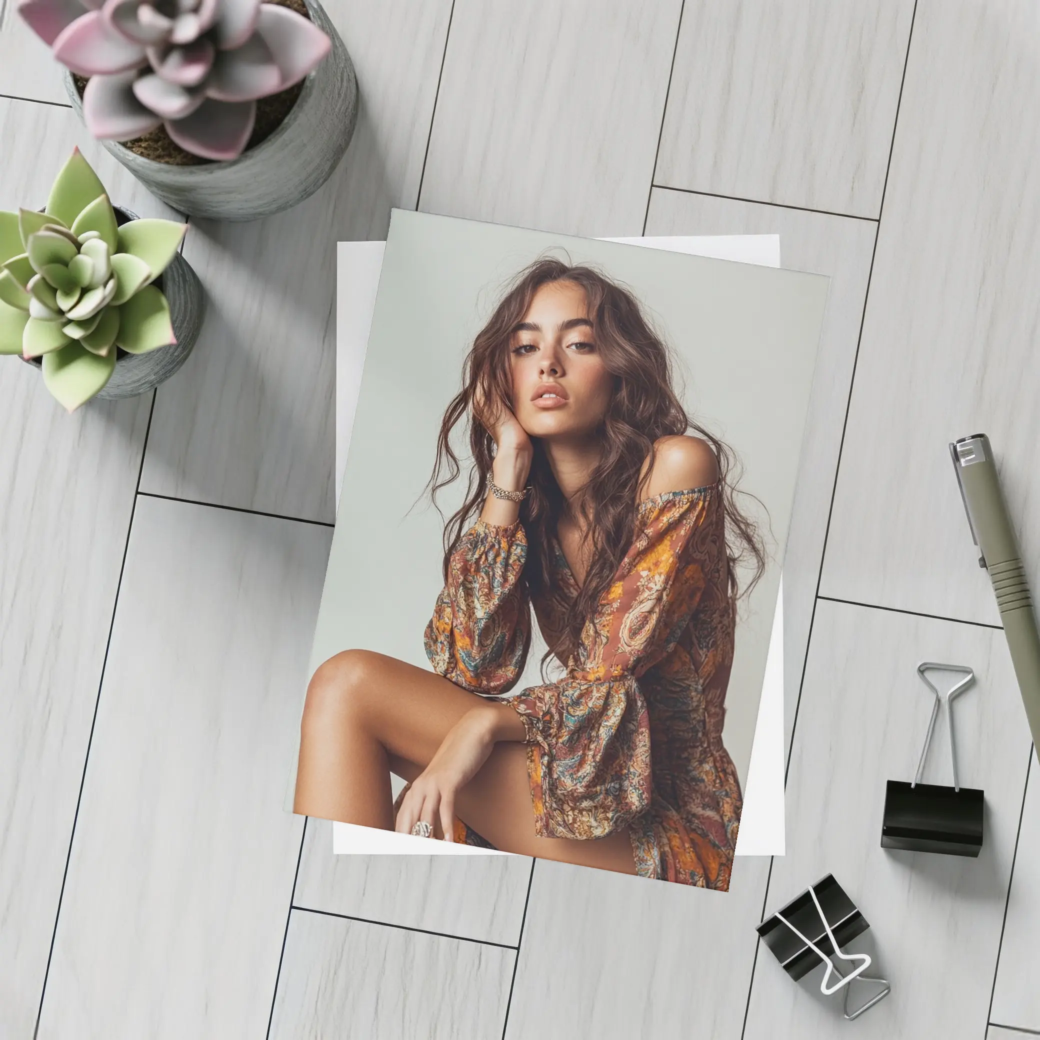 Boho Woman Paisley Dress Neutral Studio – Postcards