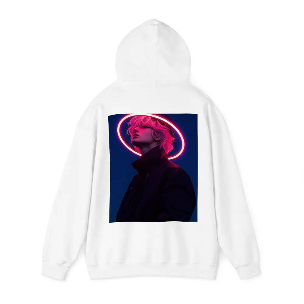 Neon Halo Figure Dark Blue Night Sky – Hoodies