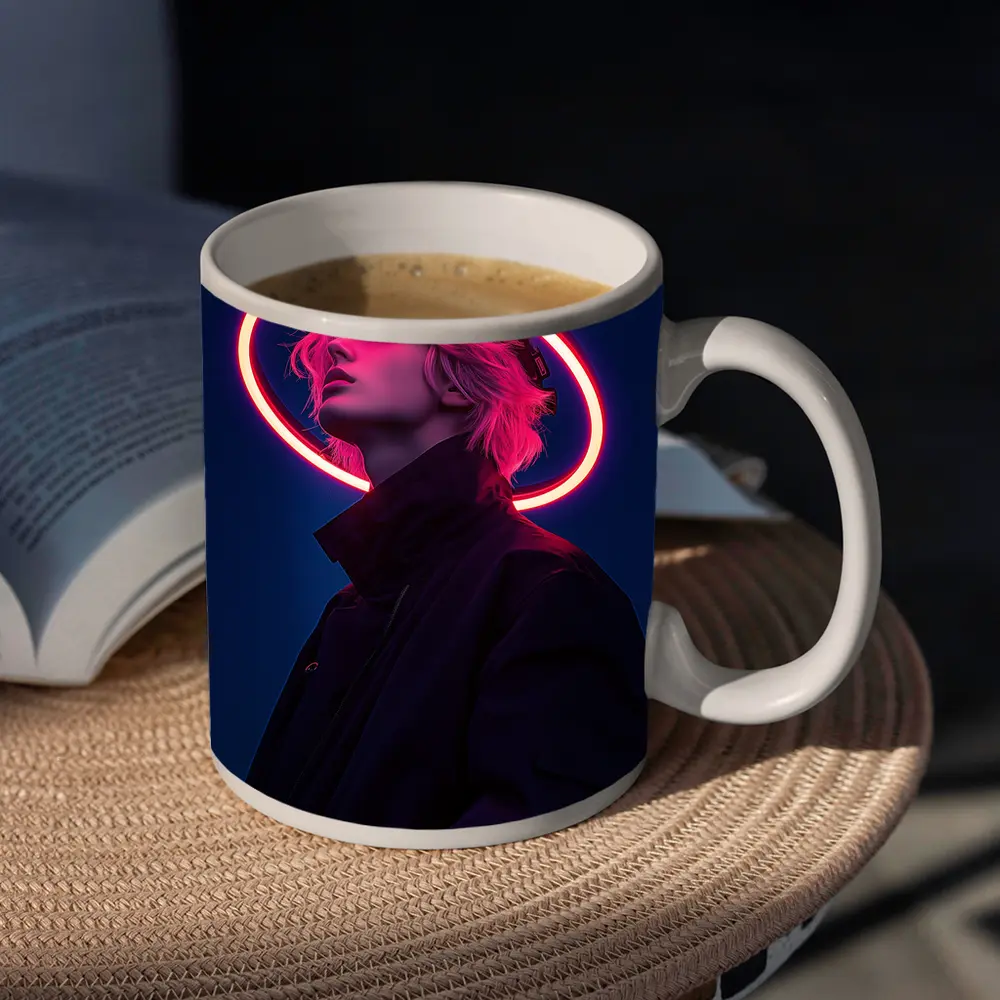 Neon Halo Figure Dark Blue Night Sky – Mugs