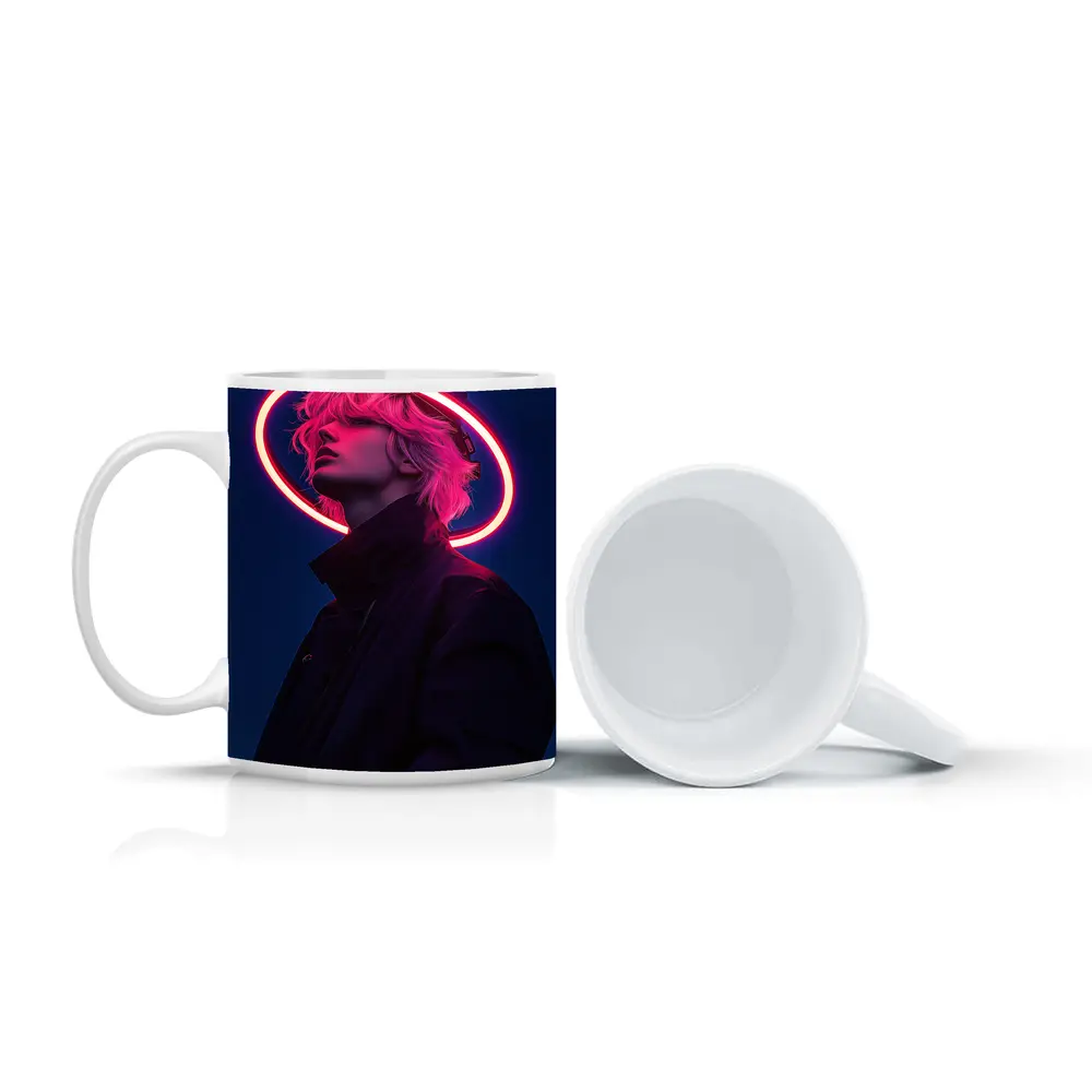 Neon Halo Figure Dark Blue Night Sky – Mugs