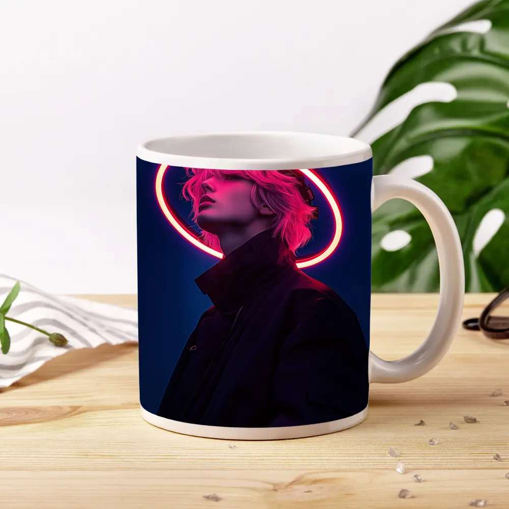 Neon Halo Figure Dark Blue Night Sky – Mugs
