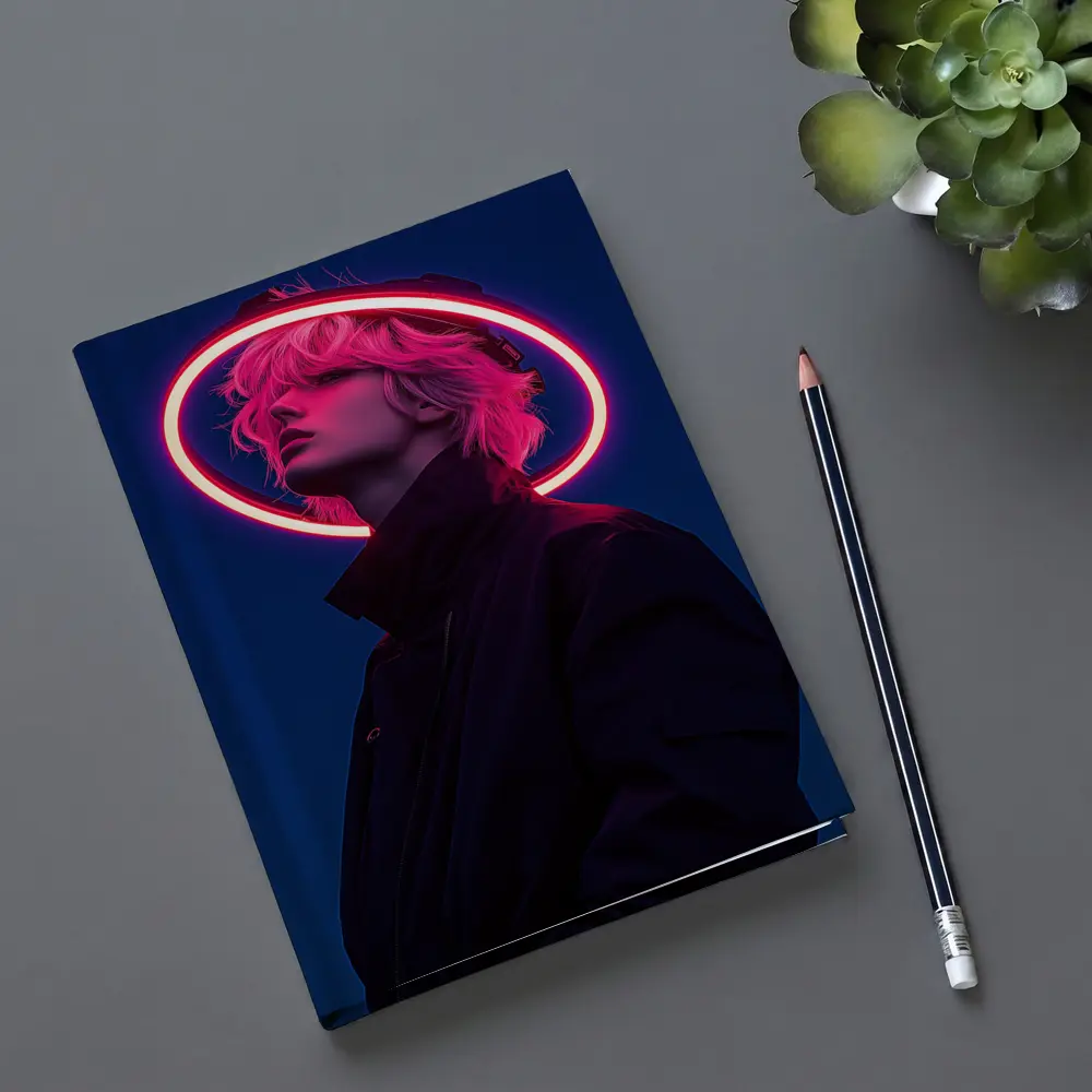 Neon Halo Figure Dark Blue Night Sky – Notebooks