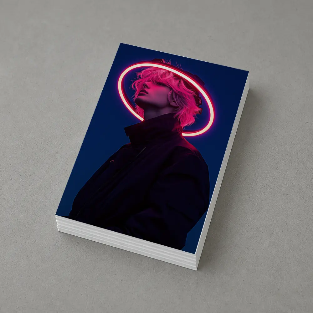 Neon Halo Figure Dark Blue Night Sky – Postcards