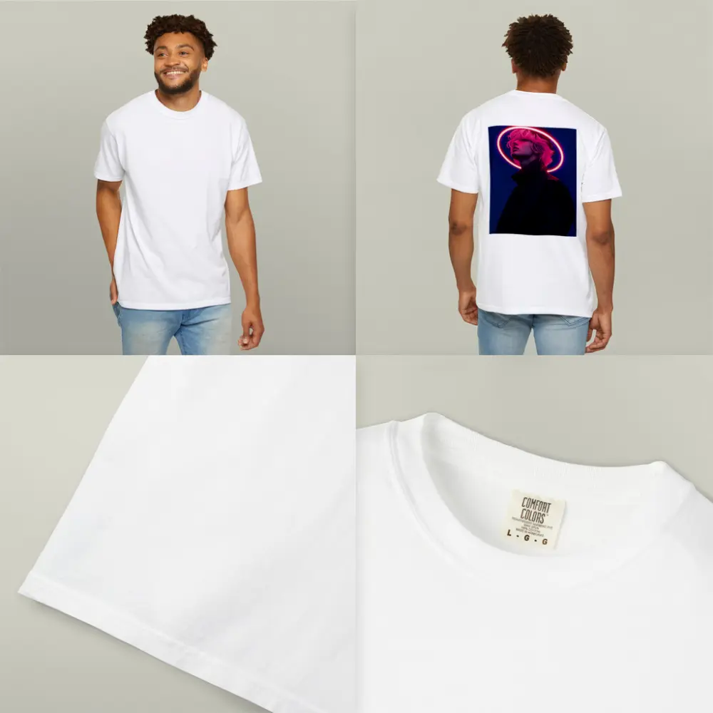 Neon Halo Figure Dark Blue Night Sky – T-Shirts
