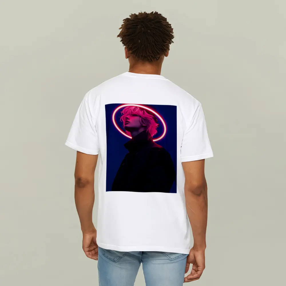 Neon Halo Figure Dark Blue Night Sky – T-Shirts