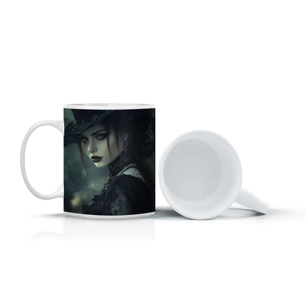Gothic Woman Dark Hat Moody Forest – Mugs