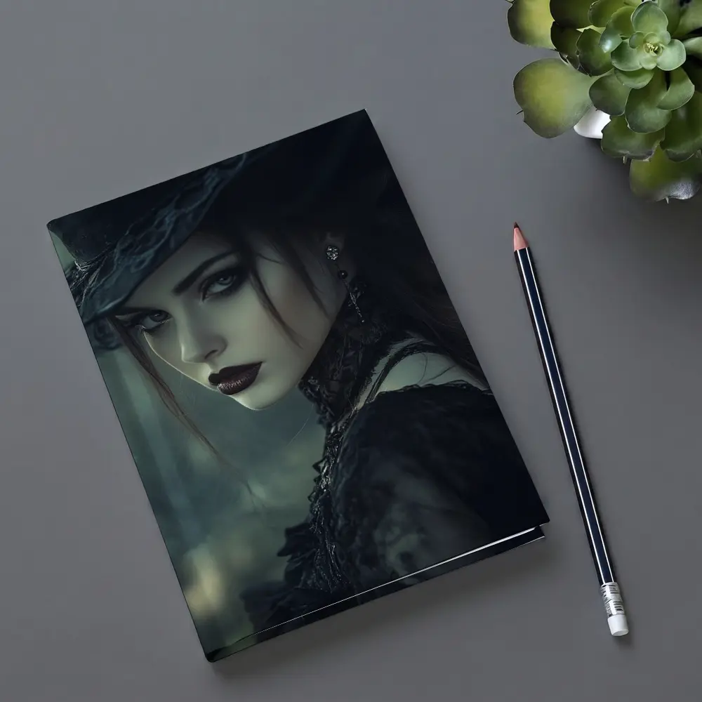 Gothic Woman Dark Hat Moody Forest – Notebooks