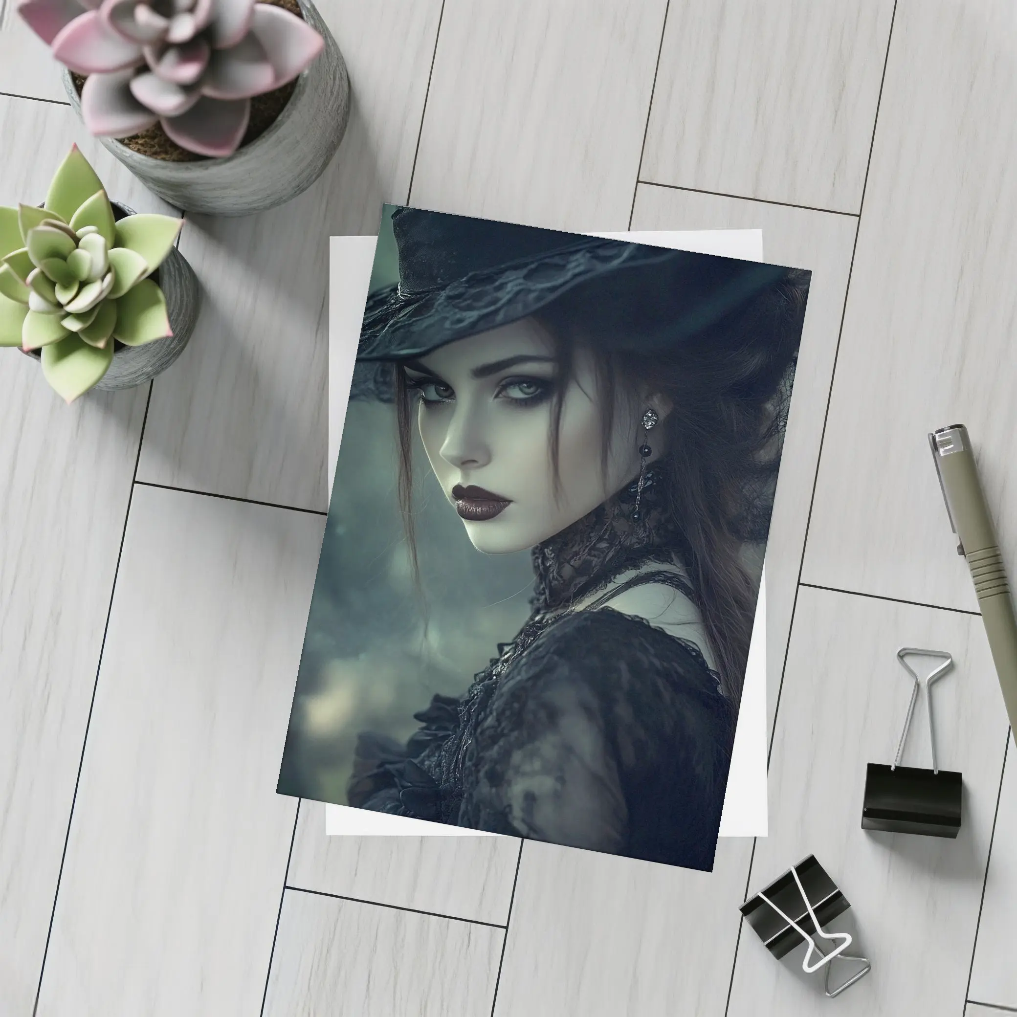Gothic Woman Dark Hat Moody Forest – Postcards