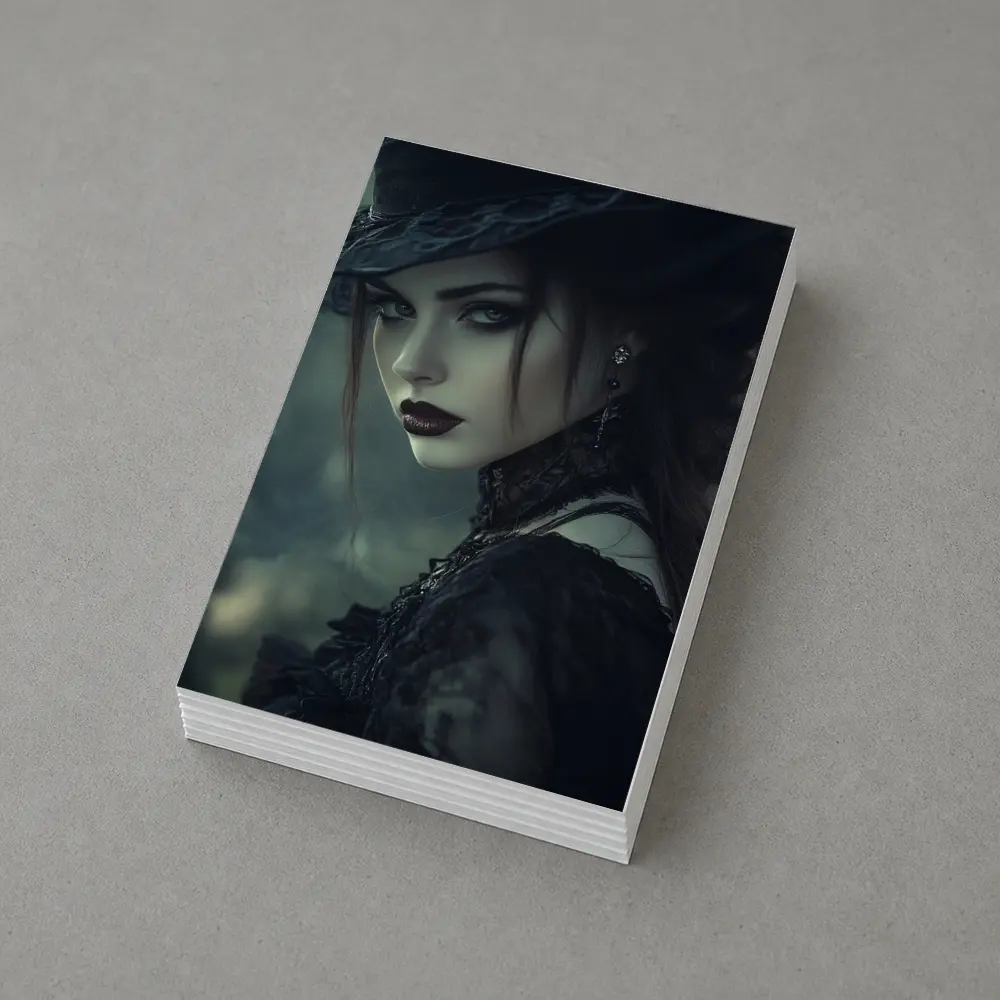 Gothic Woman Dark Hat Moody Forest – Postcards