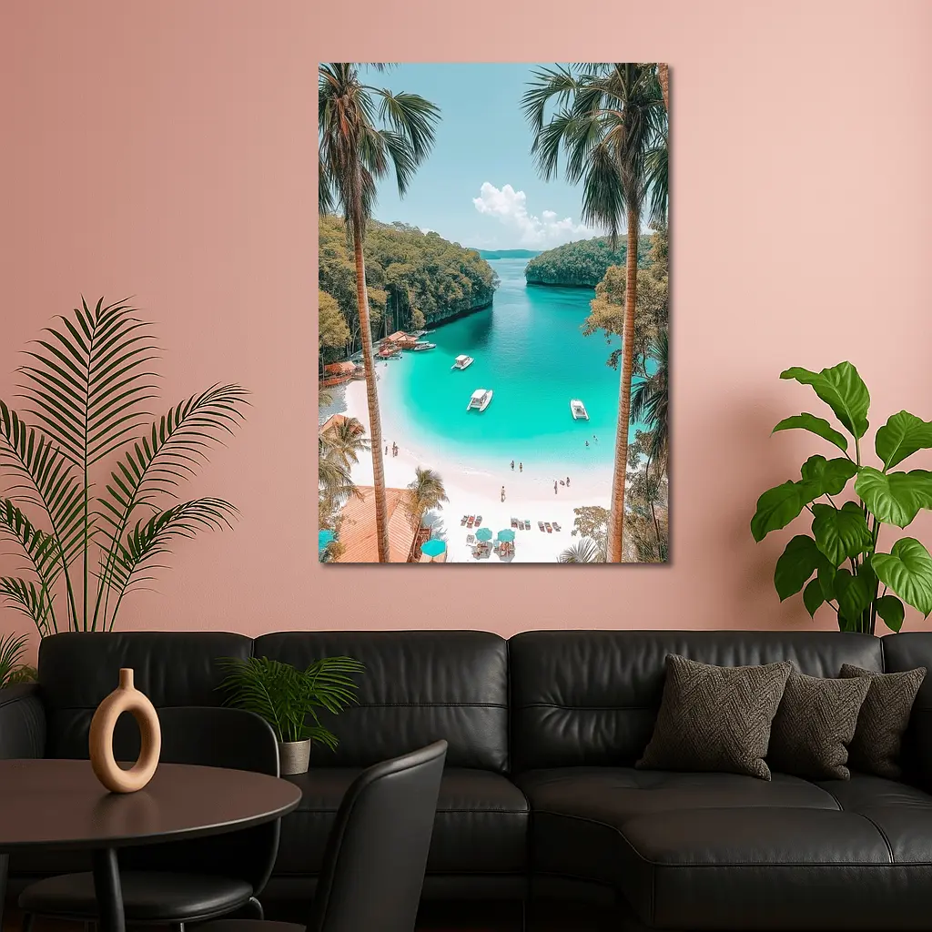 Tropical Beach Turquoise Lagoon Palm Trees – Wall Art