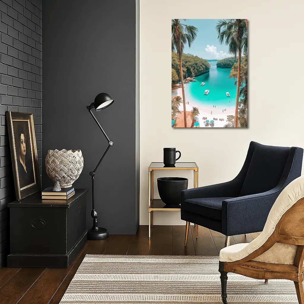 Tropical Beach Turquoise Lagoon Palm Trees – Wall Art