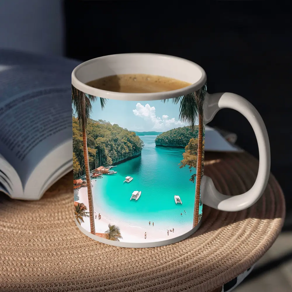 Tropical Beach Turquoise Lagoon Palm Trees – Mugs