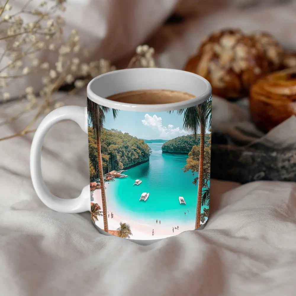 Tropical Beach Turquoise Lagoon Palm Trees – Mugs