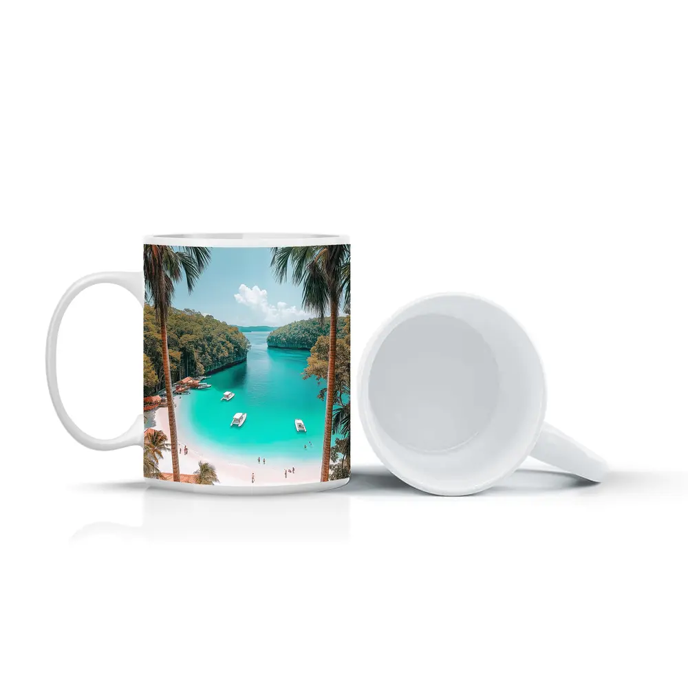 Tropical Beach Turquoise Lagoon Palm Trees – Mugs