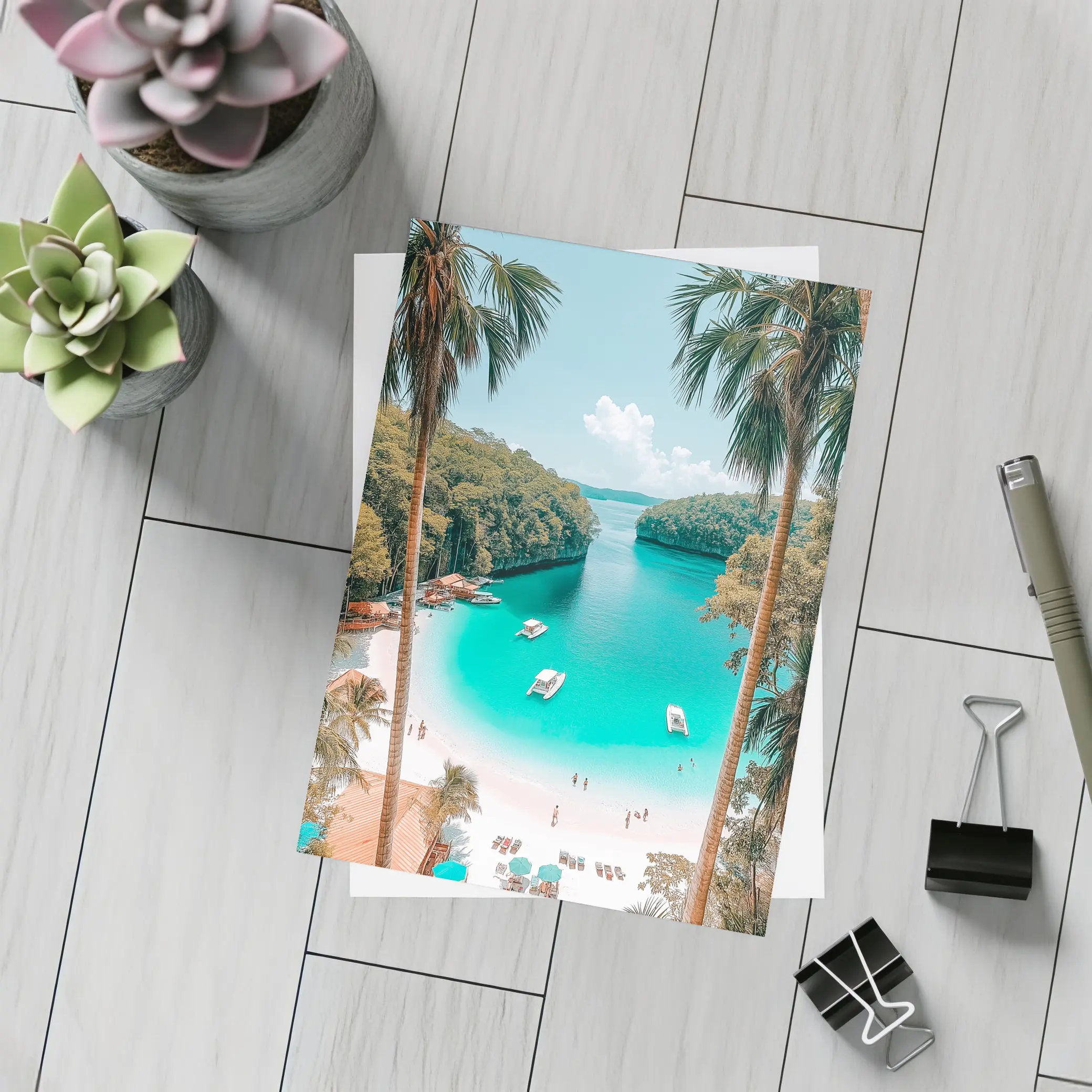 Tropical Beach Turquoise Lagoon Palm Trees – Postcards