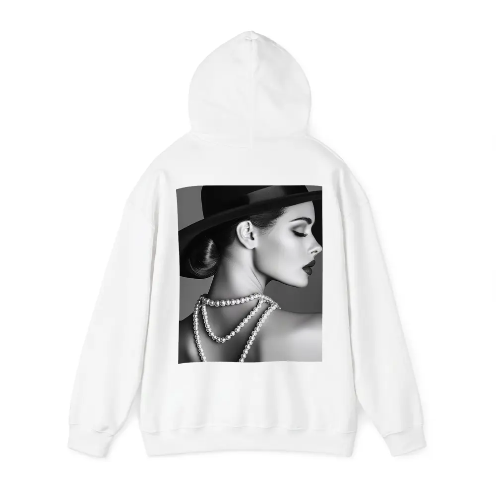 Elegant Woman Pearl Necklace Wide Brim Hat – Hoodies