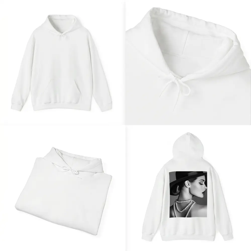 Elegant Woman Pearl Necklace Wide Brim Hat – Hoodies