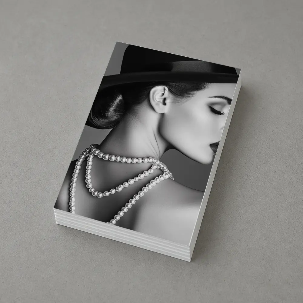 Elegant Woman Pearl Necklace Wide Brim Hat – Postcards