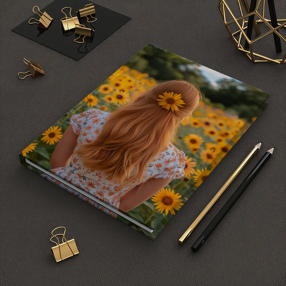Red Hair Girl Sunflower Field Summer – Notebooks