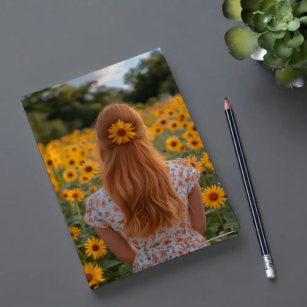 Red Hair Girl Sunflower Field Summer – Notebooks