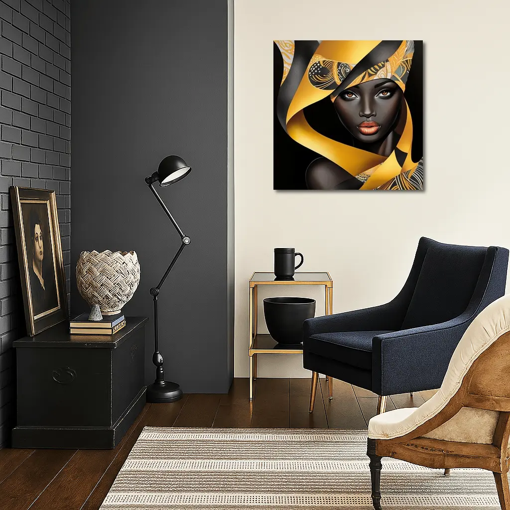 Black Woman Gold Ribbons Abstract Art – Wall Art