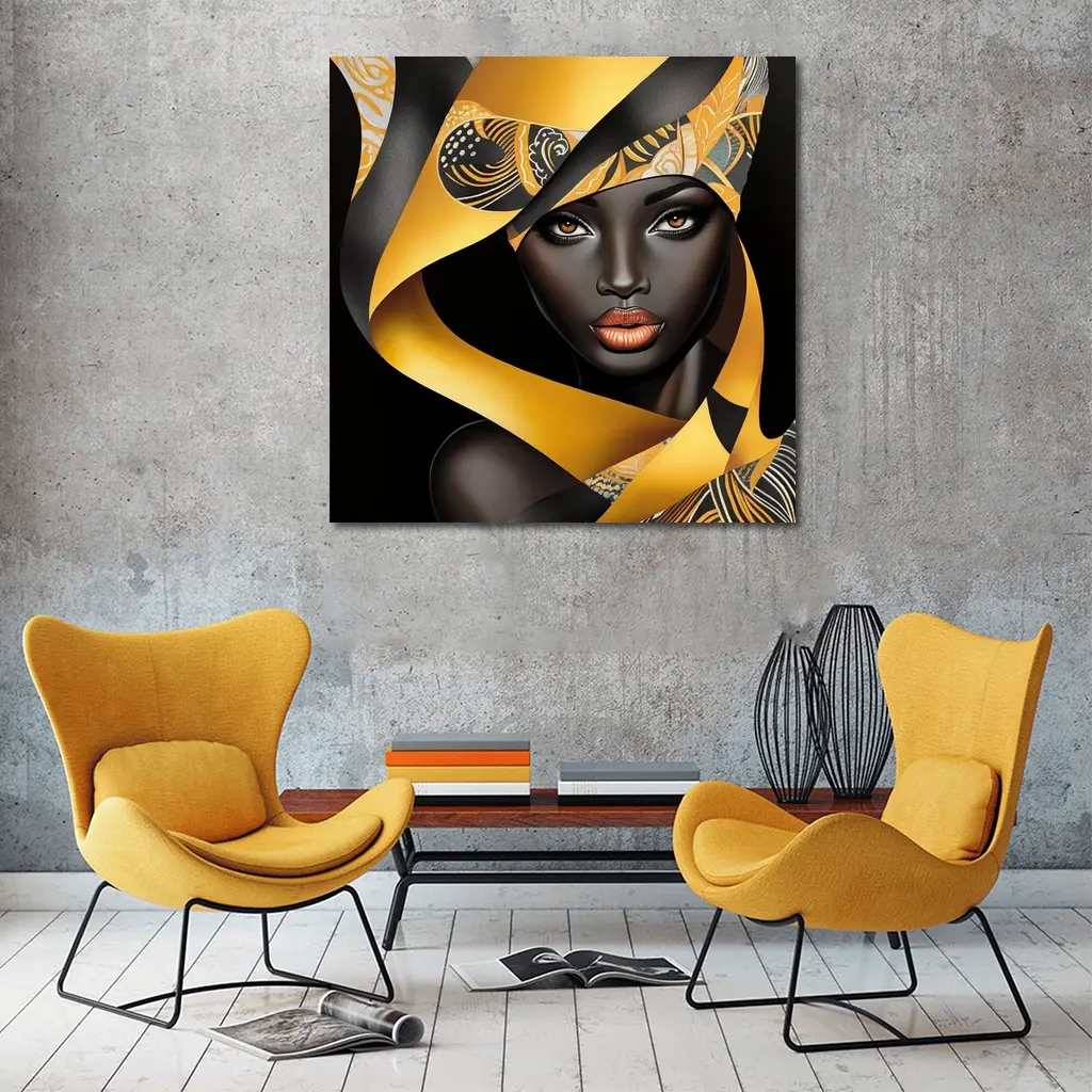 Black Woman Gold Ribbons Abstract Art – Wall Art