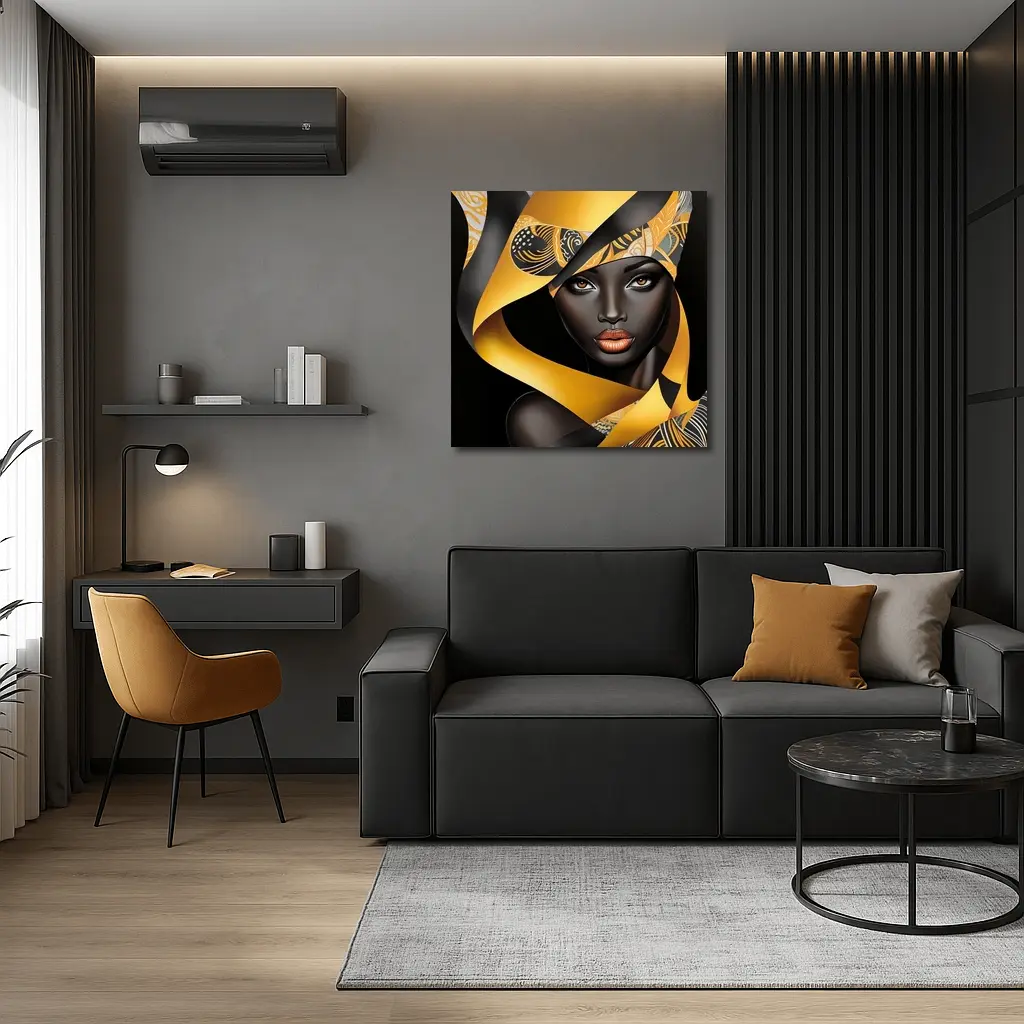 Black Woman Gold Ribbons Abstract Art – Wall Art