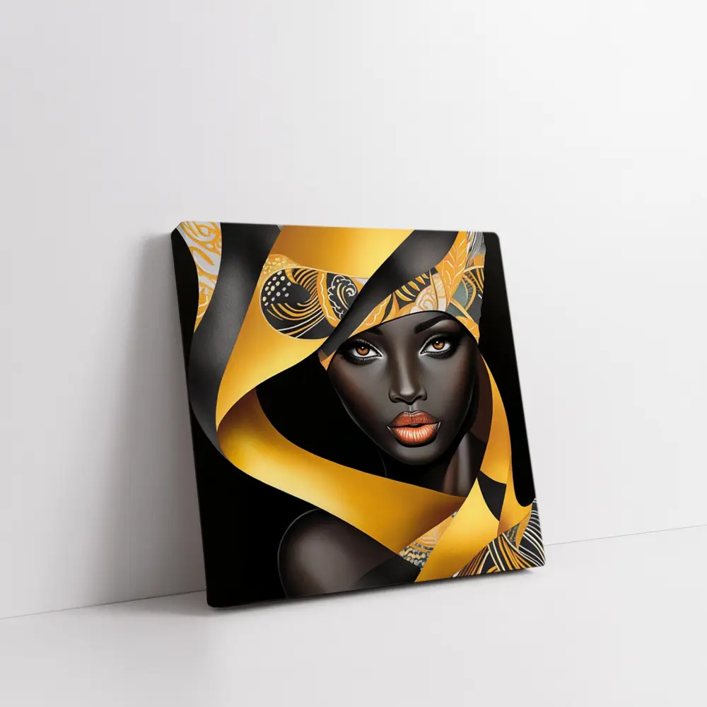 Black Woman Gold Ribbons Abstract Art – Wall Art