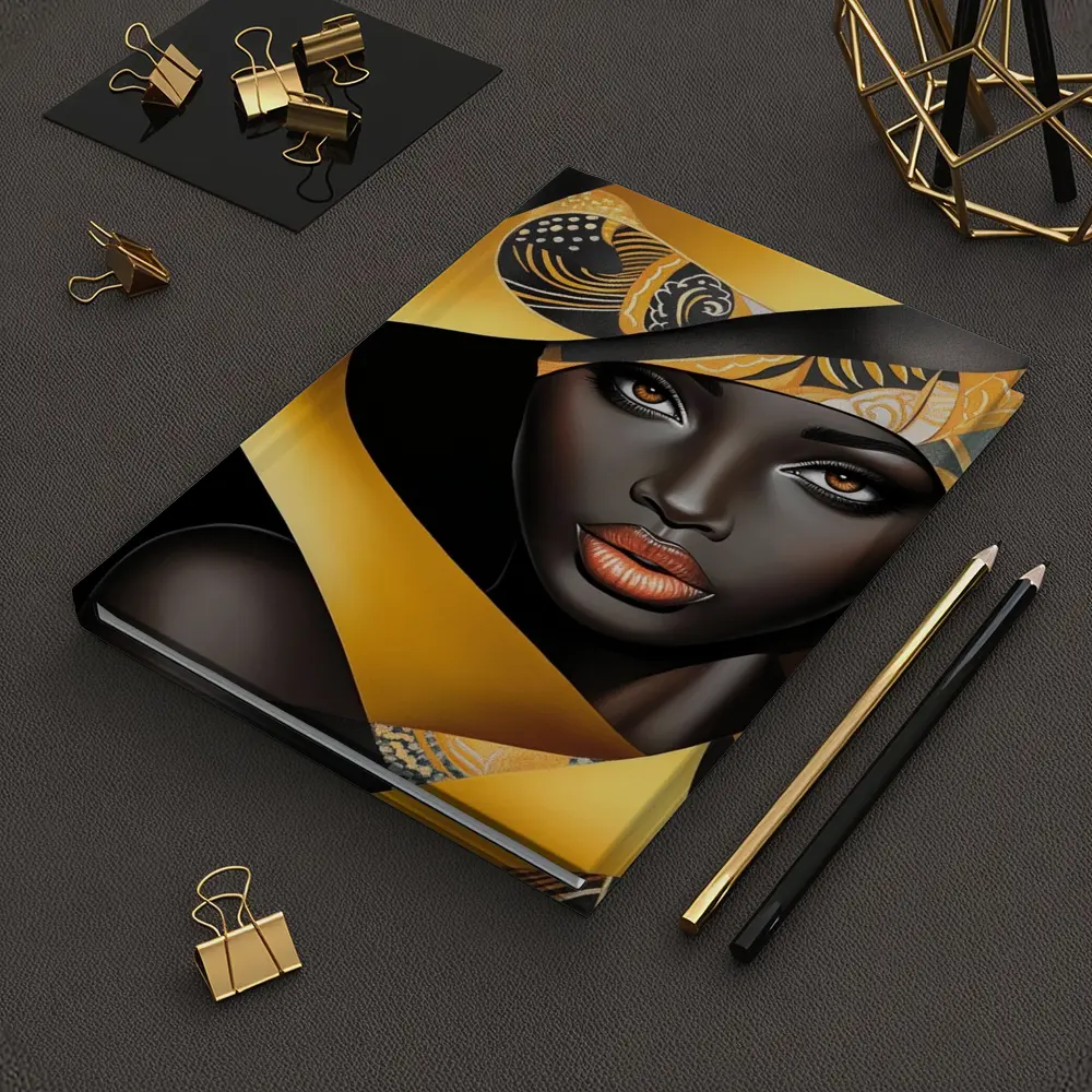 Black Woman Gold Ribbons Abstract Art – Notebooks