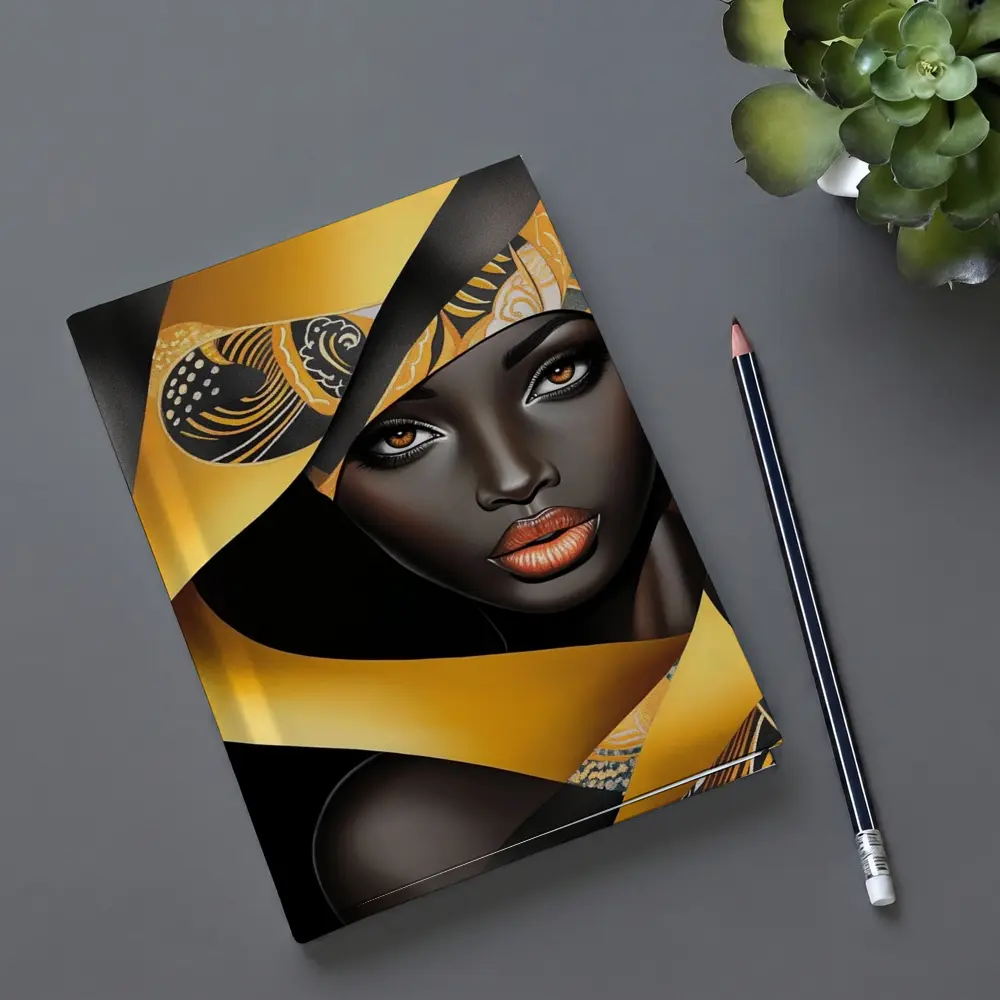 Black Woman Gold Ribbons Abstract Art – Notebooks