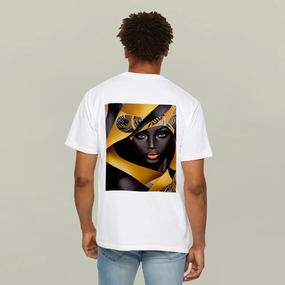 Black Woman Gold Ribbons Abstract Art – T-Shirts