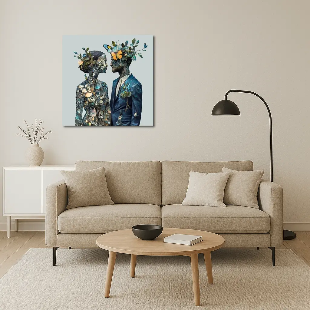 Couple Floral Collage Art Blue Tones – Wall Art