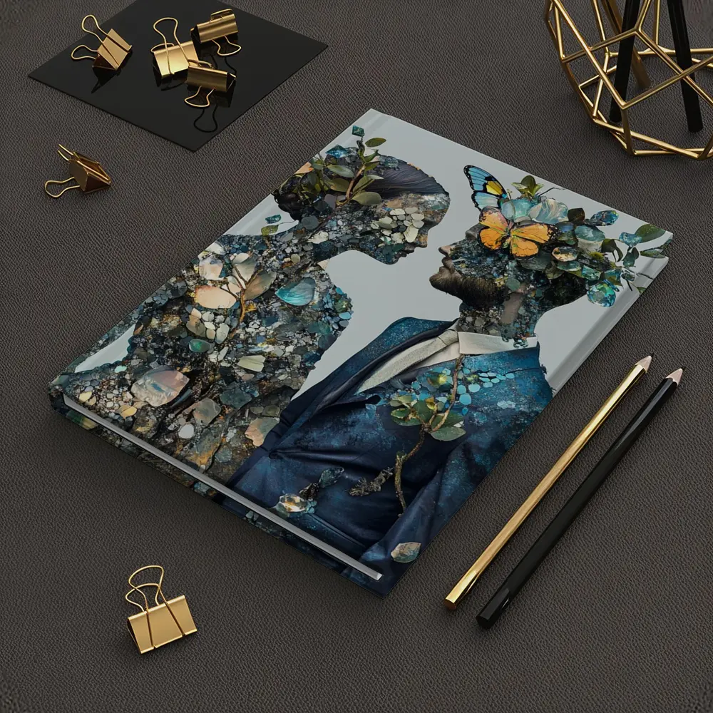 Couple Floral Collage Art Blue Tones – Notebooks