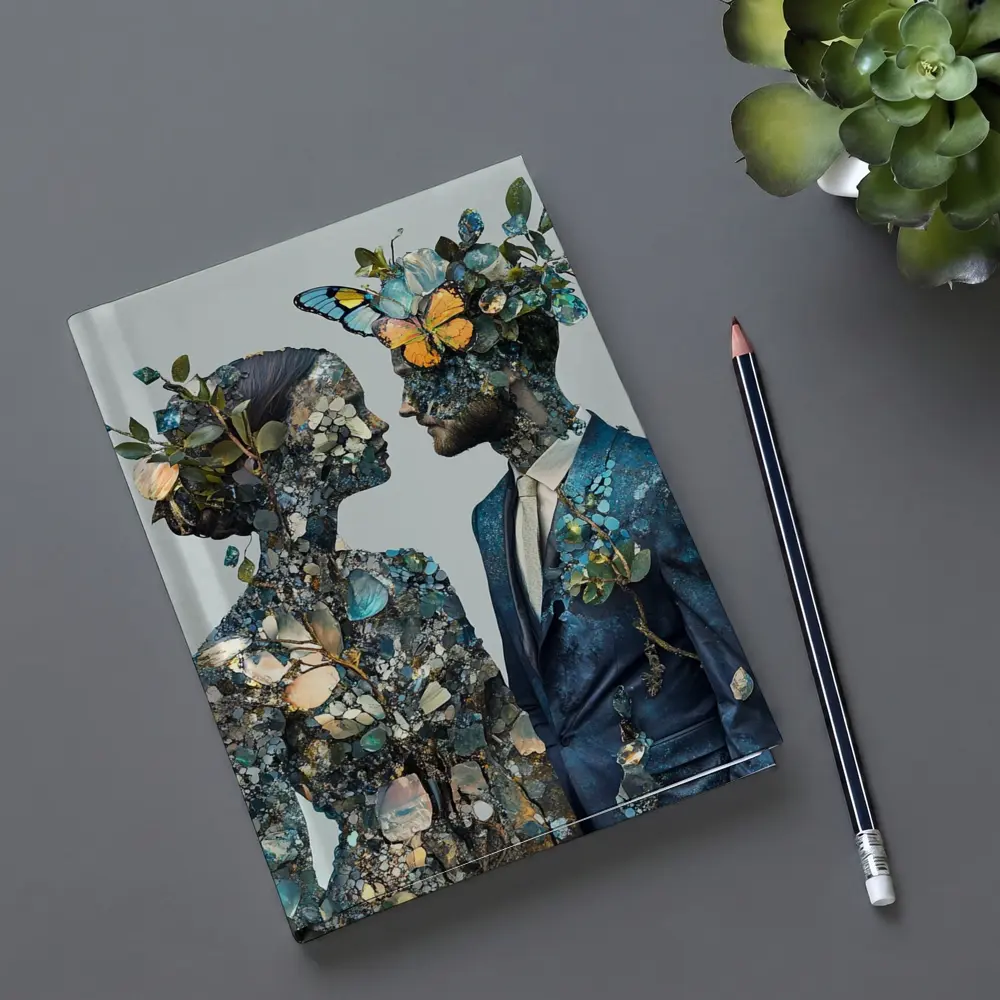 Couple Floral Collage Art Blue Tones – Notebooks