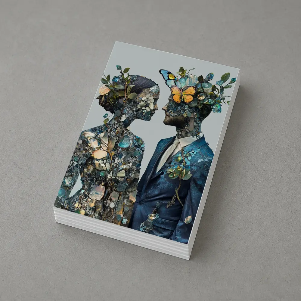 Couple Floral Collage Art Blue Tones – Postcards
