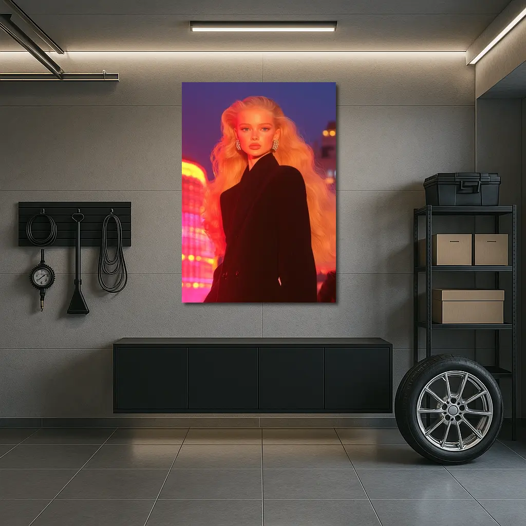 Blonde Woman Black Blazer Neon City Night – Wall Art
