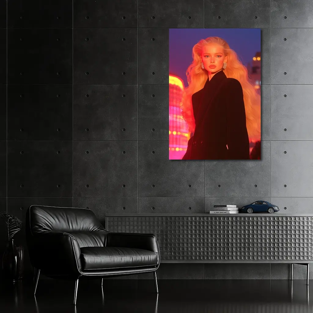 Blonde Woman Black Blazer Neon City Night – Wall Art