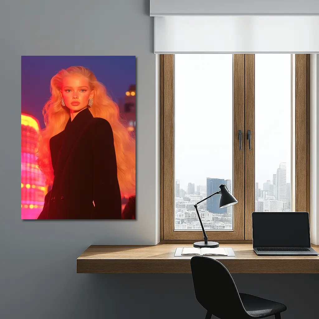 Blonde Woman Black Blazer Neon City Night – Wall Art