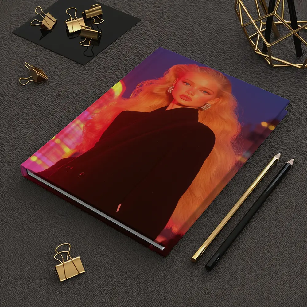 Blonde Woman Black Blazer Neon City Night – Notebooks