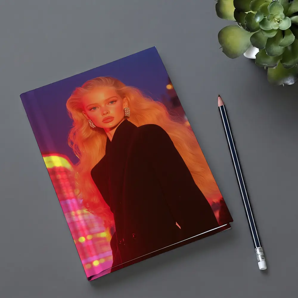 Blonde Woman Black Blazer Neon City Night – Notebooks